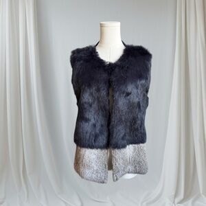 Javier Simorra Genuine Rabbit Fur Black and Gray Fur Vest